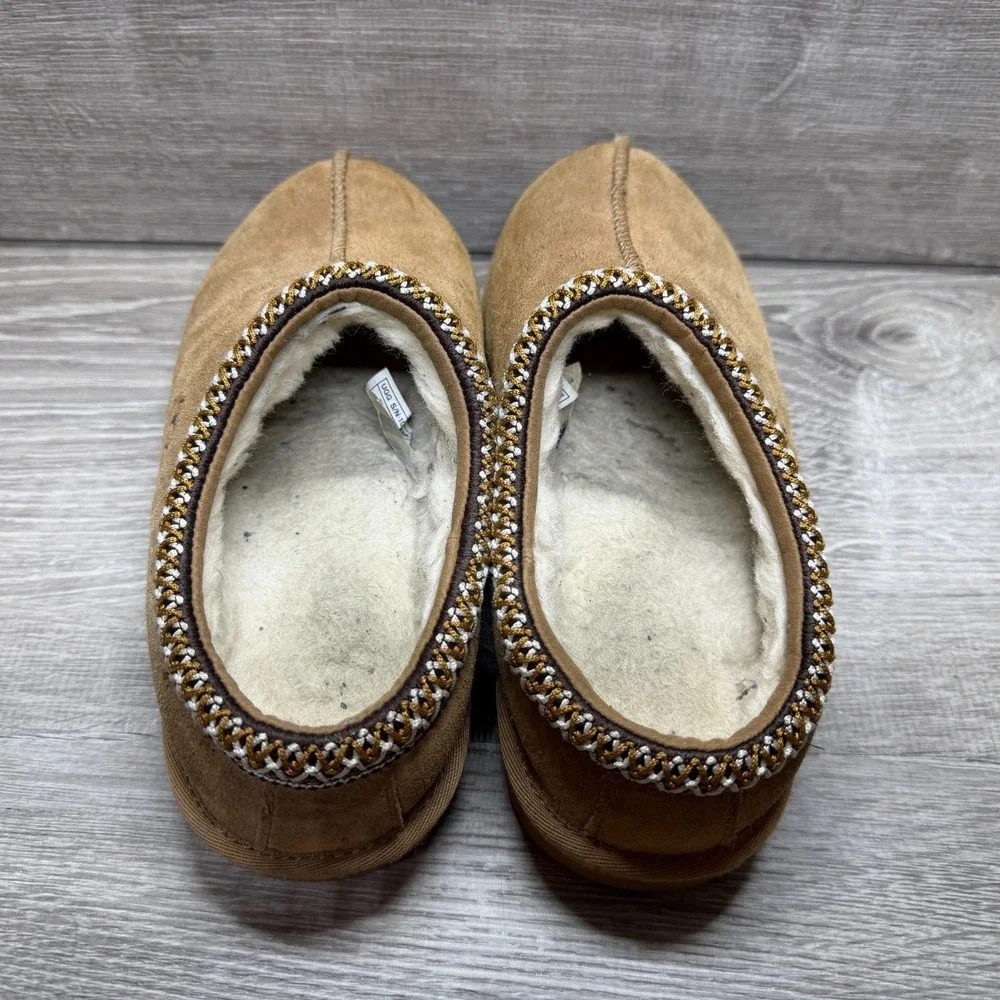 UGG Tasman Slippers Kids Size 3 Chestnut Brown Suede Braided Trim 1019066K